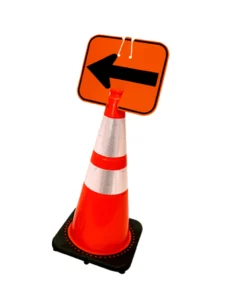 Reversible Direction Clip-On Sign attached to a traffic cone